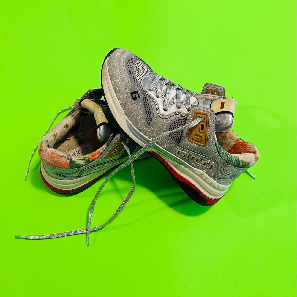 Gucci Ultraspace Silver Metallic Athletic Women’s Sneakers Size 35.5